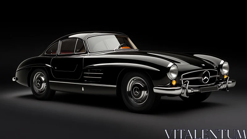 Black vintage coupe rendered against a dark neutral background.