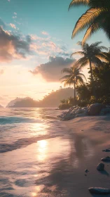 Golden Hour Paradise on Tropical Shore.