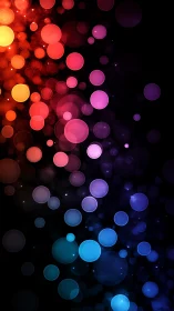 Vibrant bokeh orbs cascade across deep black gradient.