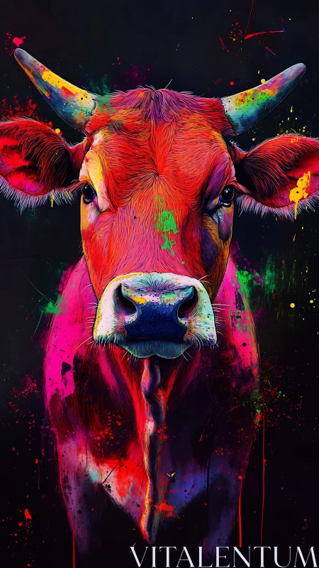 Joyful rainbow cow steps forward in a burst of bold color