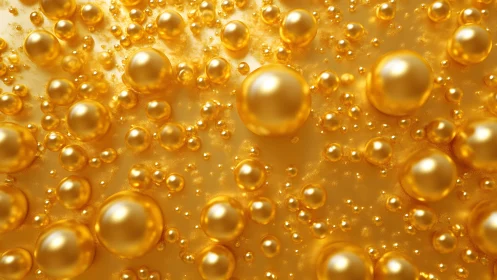 Golden spherical bubbles cluster densely across surface