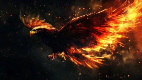 Majestic fiery eagle soaring in dramatic digital fantasy art.