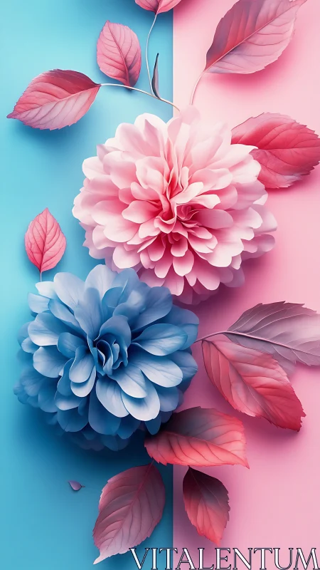 Chromatic Bloom Symphony: Pink and Azure Petals Meet.