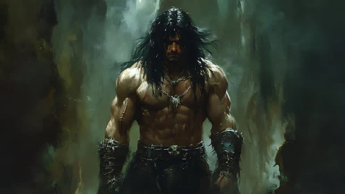 Storm-scarred barbarian strides from the shadows of war.