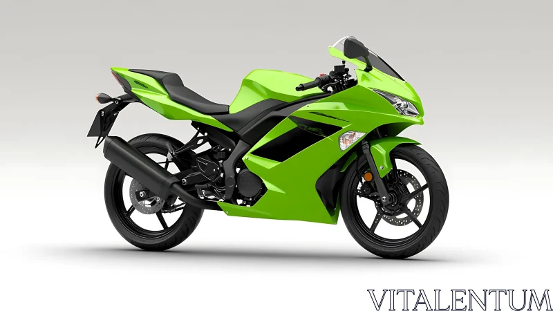 Sport motorcycle in vivid green stands poised for speed.