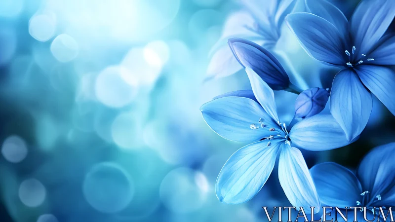 Blue flowers with soft bokeh background displayed in close perspective.