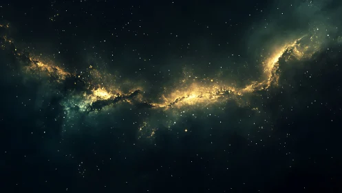 Golden galactic river drifting through a peaceful night sky.