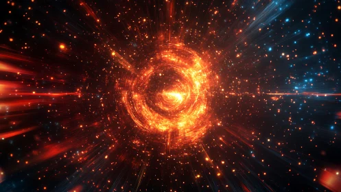 Fiery cosmic portal glows warmly at the heart of deep space