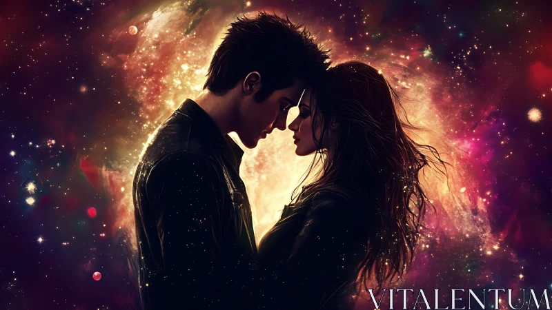 Celestial Romance: Two Souls Beneath Cosmic Stardust