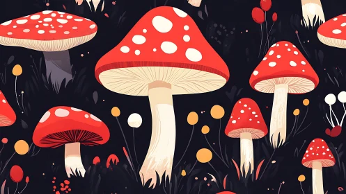 Polka-dotted forest toadstools plotting midnight mischief.