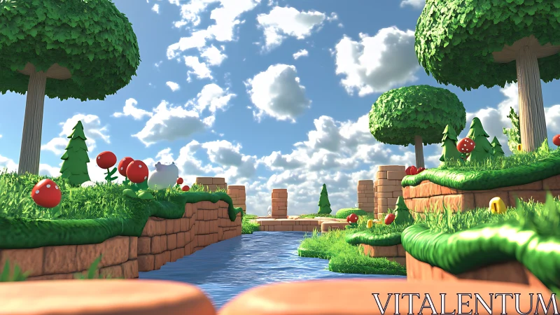 Isometric Game Environment: Verdant Grassland with Procedurally Generated Flora.