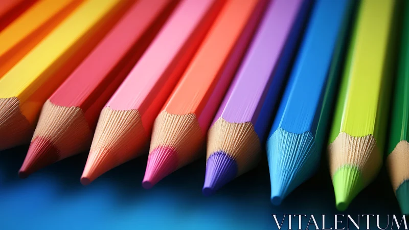 Macro close-up of sharpened colored pencils in chromatic array