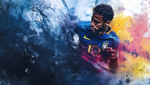 Kinetic football portrait in dynamic chromatic dispersion field.