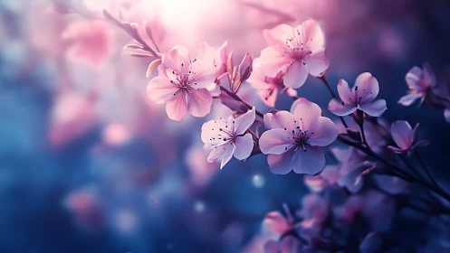 Delicate Cherry Blossoms Bloom in Soft Pink Light