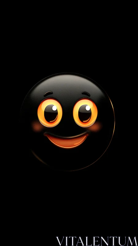 Glossy black emoji face with glowing orange eyes on black