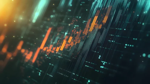 Abstract digital financial chart with glowing orange lines and futuristic style.