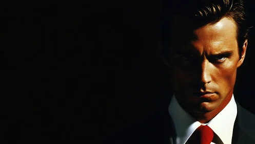 Shadowed businessman gazes forward with confident intensity