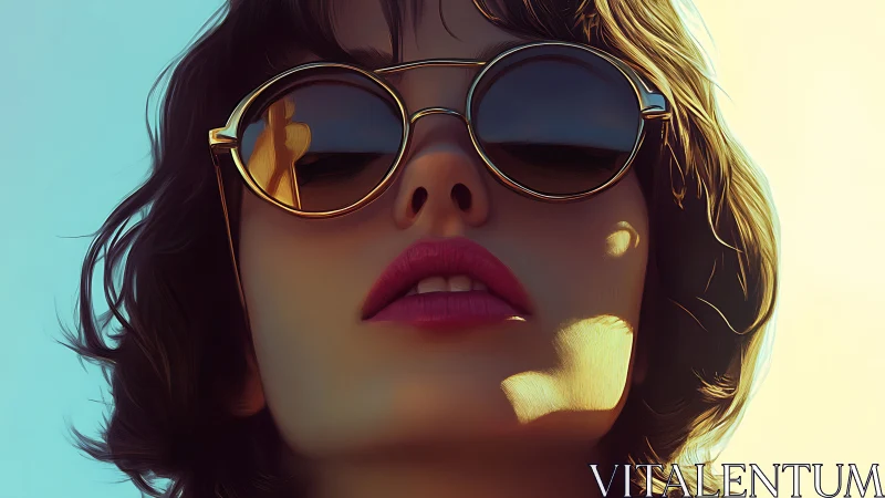 Sunlit close-up portrait with reflective round sunglasses.
