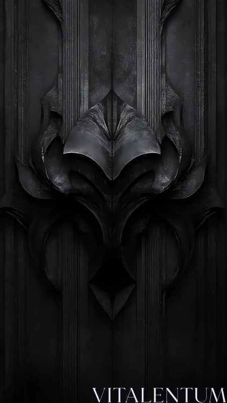 Ornate black gothic relief with symmetrical carved armor motif