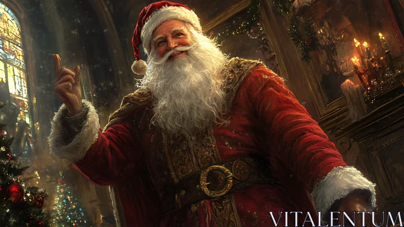 Warmly lit Santa Claus portrait in ornate Victorian interior
