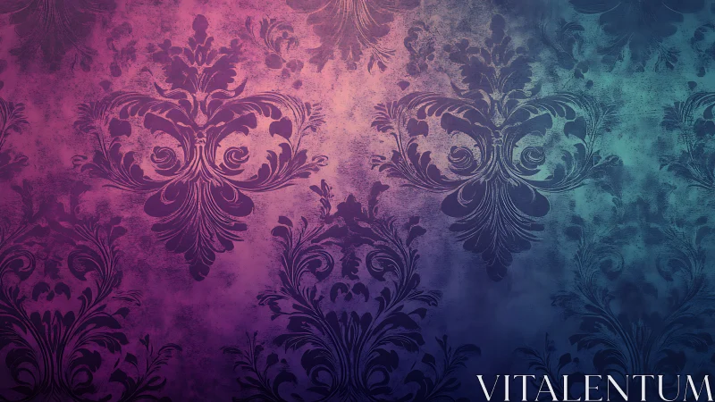 Gradient damask wallpaper with ornate floral motif pattern.