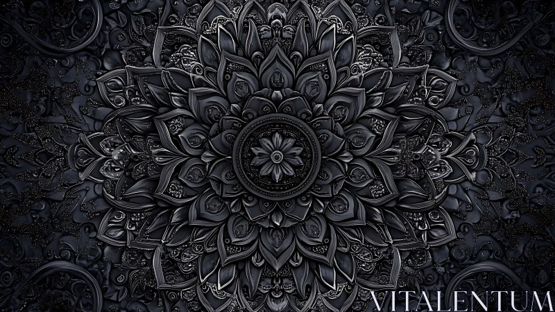 Intricate dark mandala with layered metallic petals.