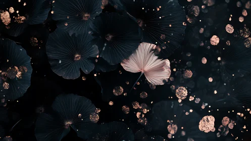 Dark Blooms: White Flower Among Navy Petals.