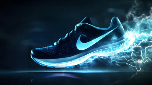 Futuristic Nike Running Shoe with Electric Blue Energy Effects.