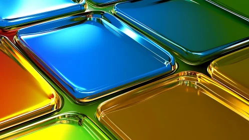 Chromatic glass tiles humming with candy-bright reflections.