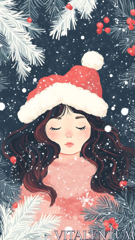 Snow-dusted dreamer drifts beneath whispering winter pines