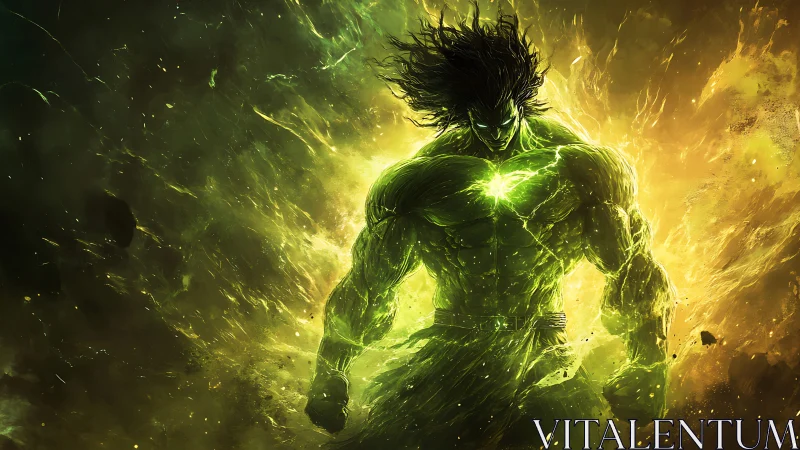 Radiant green titan unleashes explosive cosmic energy storm