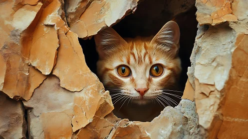 Amber-Eyed Sentinel Peers Through Crumbling Stone Gateway.