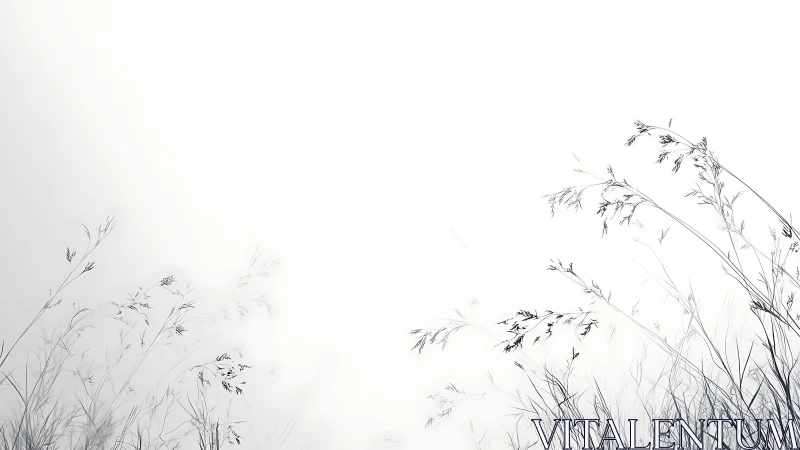 Delicate wild grasses sway softly in a bright white haze