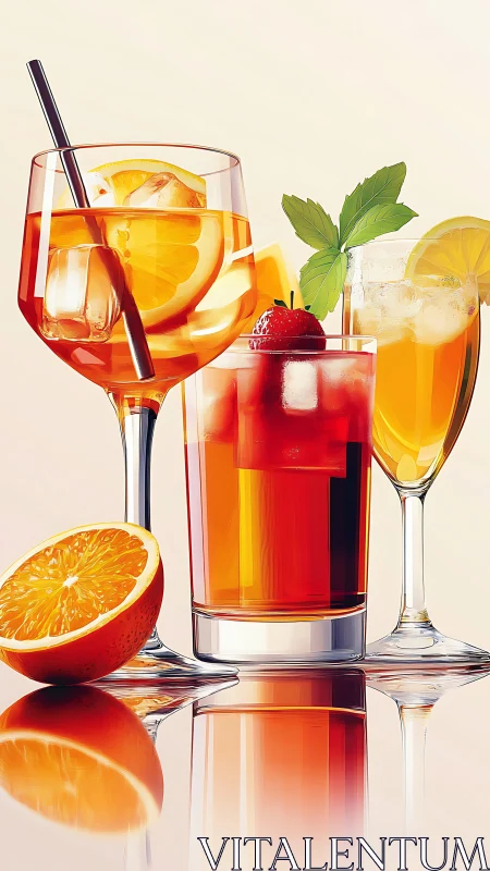 Tri-Beverage Composition: Citrus Cocktails with Chromatic Stratification.