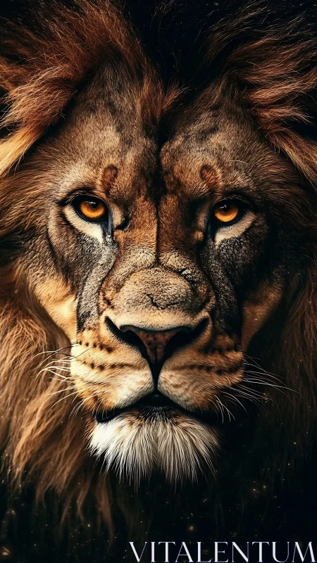 Close frontal view shows detailed lion face and mane