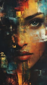 Fragmented female portrait rendered in textured digital painting