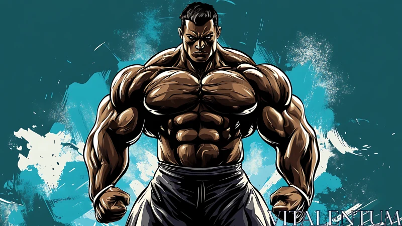 Powerful muscular hero stands tall with unstoppable energy