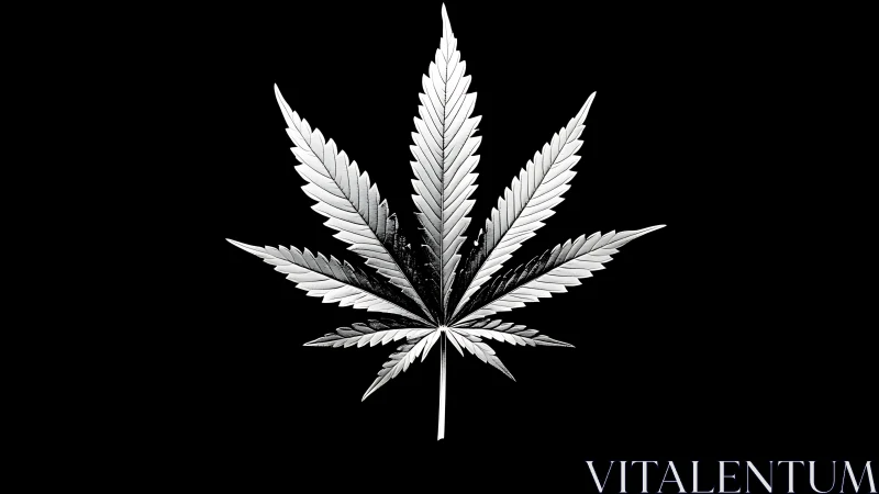 Monochrome cannabis leaf silhouette with high contrast lighting.