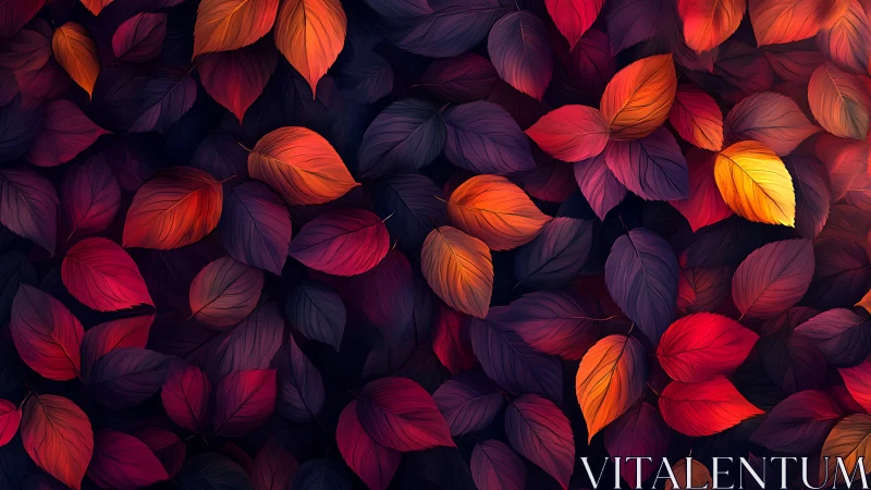 Autumn foliage rendered in high-saturation digital gradient lighting