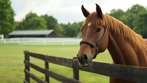 Chestnut daydream leans over the paddock fence to greet you