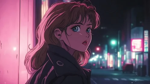 Neon-lit anime portrait captures nocturnal city ambience precisely
