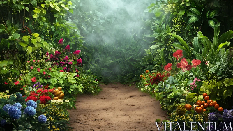 Hidden garden path welcomes you through bright summer blooms