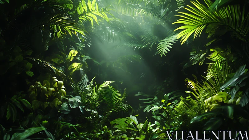 Sunlight Pierces Through Verdant Jungle Canopy Depths