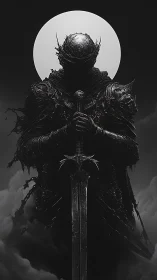 Eclipsed dark knight grips runed sword before full moon
