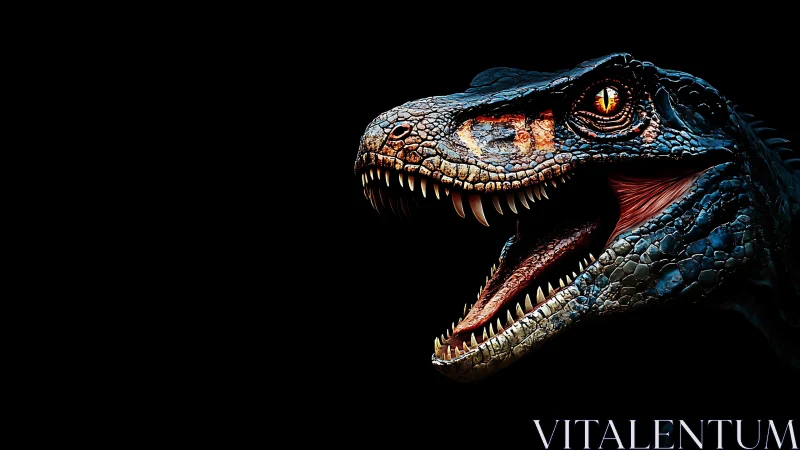 Dinosaur head rendered in profile with open jaws on black