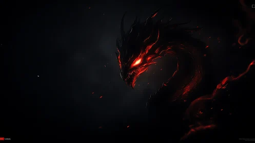 Infernal serpent profile in high-contrast ember-lit darkness.