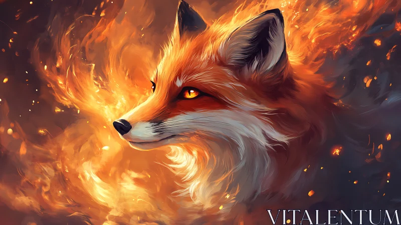 Fox of living fire glides through embers like quiet thunder