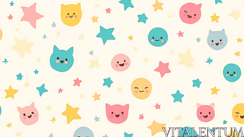 Playful Anthropomorphic Character Pattern with Stars and Celestial Elements