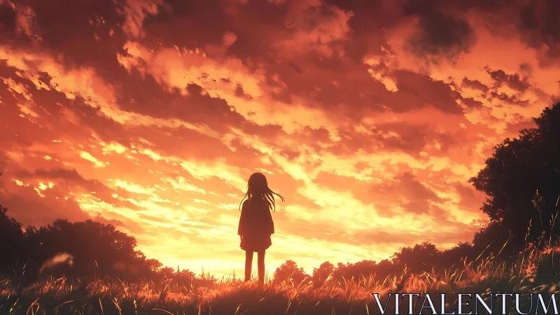 Soft evening sky welcomes a lone girl into glowing light