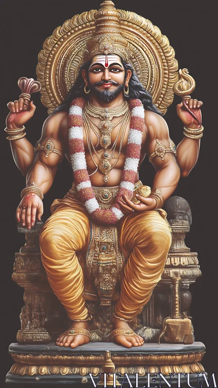 Regal Hindu deity statue shines with golden divine splendor.